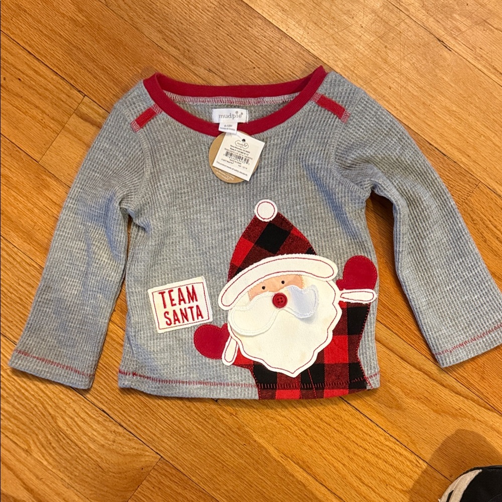 Mud Pie Red and Gray Team Santa Long Sleeve Shirt